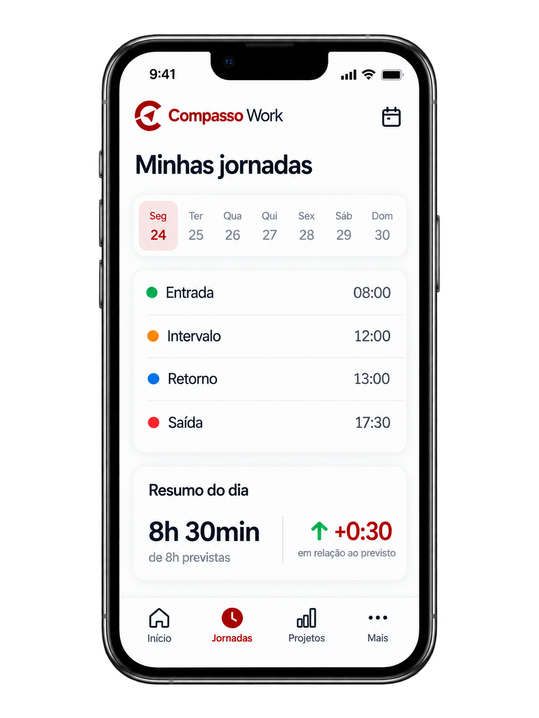 Registro de ponto no aplicativo Compasso Work
